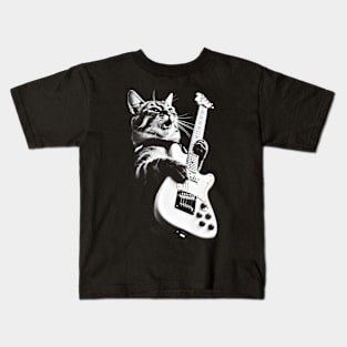 Rock Cat Playing Guitar - Funny Guitar Cat Kids T-Shirt